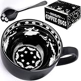 Taruzil Christmas Gifts, Midnight Skull Coffee Mugs with Spoons, Halloween Birthday White Elephant Weird Gifts for Women Men Girl Friends, Halloween Spooky Witchy Gothis Decor Horror Novelty Tea Cup
