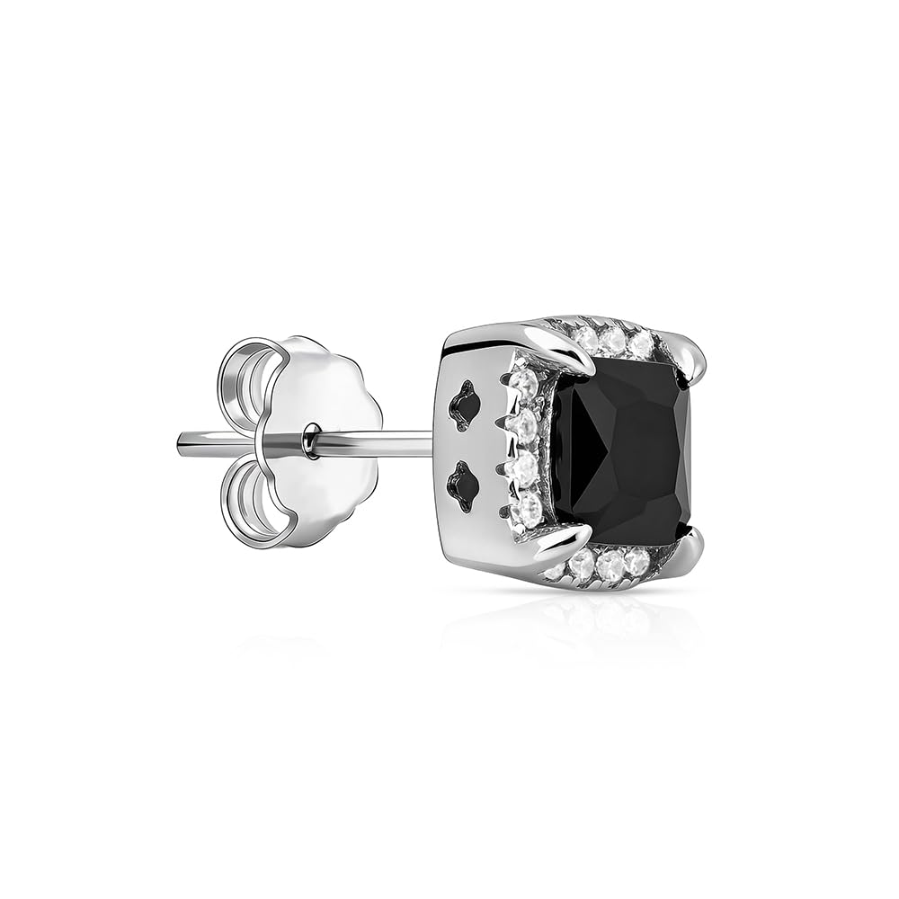 touch925 Pure 925 Silver Black Onyx Stud Earrings for Men | Men Earrings | Square Center Stone with Crystal Halo and Cutout Design | Gifts for Him | With Certificate of Authenticity-picture-11