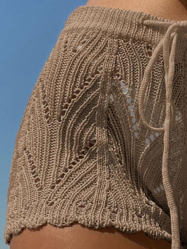 ZAFUL Women's Hollow Out Drawstring Waist Bikini Cover Up Shorts Tie Front Crochet Beachwear Bottom3