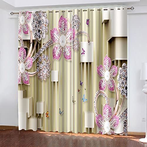 AMDXD Vitrage - Cortina de poliéster (214 x 160 cm), color amarillo y rosa