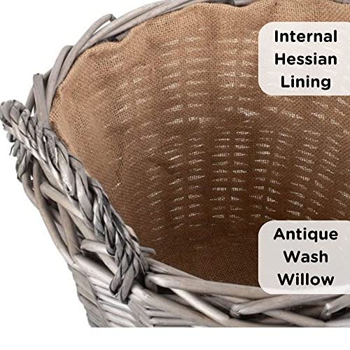 Wrenbury Log Basket for Wood Burner Indoor 30cm - Round Wicker Storage Basket - Kindling Basket Storage - Small Wood Basket for Logs - Log Store Indoors - Fireside Basket