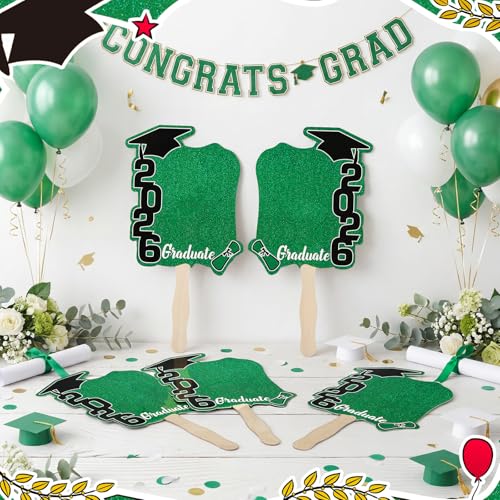 24 Pcs Graduation Cutout Face Fans with Handle Double Sided Personalized Grad Party Supplies Class of 2026 Grad Photo Props Blank DIY Photo Frame Graduation Party Souvenirs(Classic,Green)