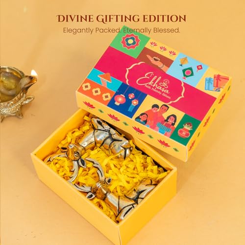 Image of Ekhasa 100% Pure Brass Deer Showpiece Pair with Gift Box | Golden Hiran Murti Pital Animal Figurines for Home Decor Living Room | Religious Housewarming Grah Pravesh Wedding Gift