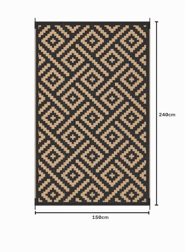Miniatura 2 de GENIMO Alfombra Exterior Terraza,Impermeable Reversible Plástico, Alfombra Barbacoa Exterior para Jardín, Picnic, Balcón, Rombo Marrón Negro, 150 x 240 cm | Alfombra moderna reciclada resistente a los rayos UV para jardín, camping, patio, pícnic, patio trasero y balcón