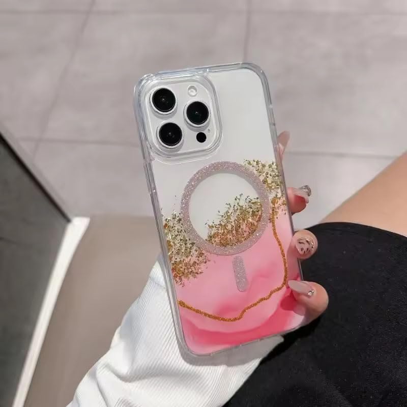 Image of mobistyle Compatible with iPhone 13 Pro | Magentic Glitter Gradian Elegant | Camera Lens Protection Back Cover Case for Women Girls iPhone 13 Pro (Pink)