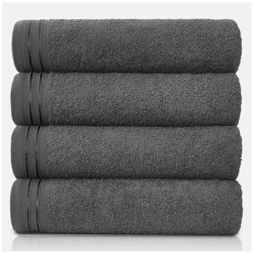 GC GAVENO CAVAILIA Large Towels Bath Sheet - Highly Absorbent Egyptian Cotton Towel Set - 4 Pack Extra Soft Large Bath Towel Charcoal-Quick Dry Bath Sheets - 450 GSM Washable Towels 75X135 Cm