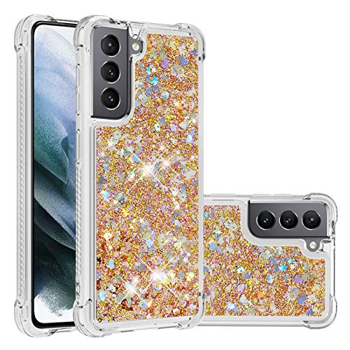 Coque Galaxy S21 5G silicone TPU antichoc paillettes or liquide protectrice