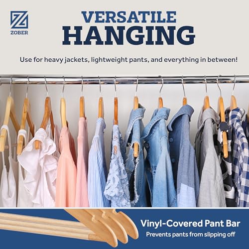 image for ZOBER High-Grade Wooden Suit Hangers with Non Slip Pants Bar Smooth Fi