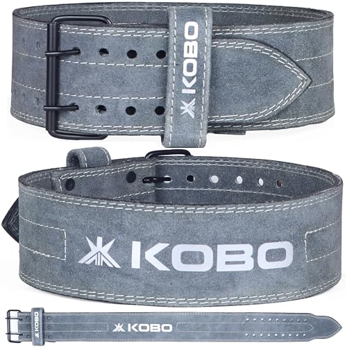 Kobo 6mm Prong Gym Belt For Weight Lifting Fitness, Seude Leather, 4” Wide Back Support, 9 Adjustable Dual Holes, Powerlifting Bodybuilding Deadlift Squat Workout Strength Training, Men Women WTB-23
