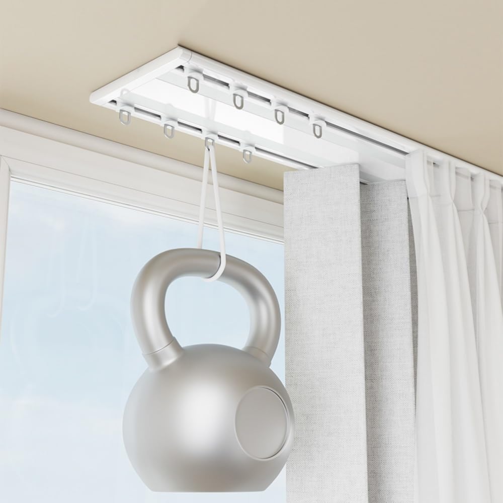 Barre de douche incurvée à double rail ultra fine pour séparateur de pièce – Blanc 900 cm (6 x 150 cm) – Parfait pour salles de bains et espaces
