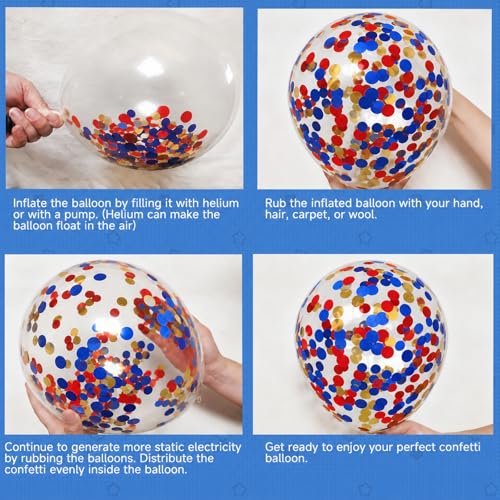 Image of Red White and Blue Balloons Arch Kit,130pcs Different Sizes Patriotic Latex Balloons with Confetti,Red White and Blue Decorations for 4th of July,Independence Day,Graduation,Birthday