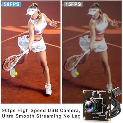 USB Camera Global Shutter 50fps High Speed Webcam Module for Computer Wide Angle No Distortion Lightburn Laser Engraver PC Cam for Motion Capture Face Recognition Codes Scanning