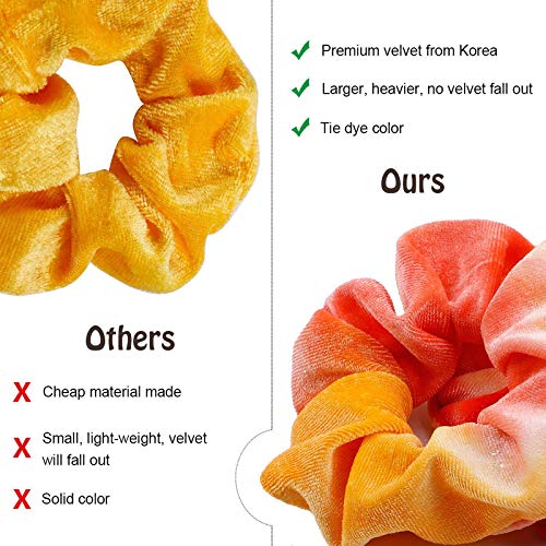 Hair Scrunchies,10 Premium Tie Dye Velvet Scrunchies for Girls Thick Hair in Gradient Color, Cute Hair Styling Accessories Ponytail Holder for Women - Thumbnail 4