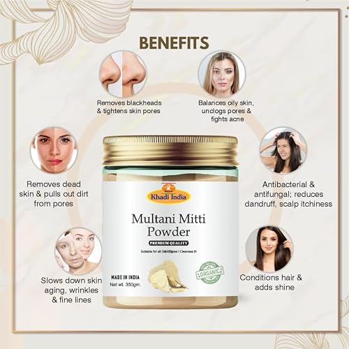 Image of Khadi 100% Pure & Organic Multani Mitti Powder - Natural Clay for Deep Cleansing, Oil Control & Glowing Skin - Face & Hair Pack - 350g