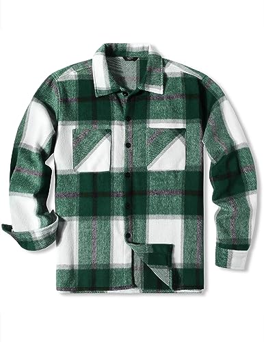 COOFANDY Flanellhemd Männer Button Down Kariert Langarmhemd Freizeithemd Winterhemden mit Brusttasche Grün L
