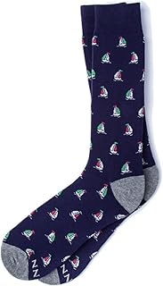 Men's Hipster Designer Nautical Ships Happen Sailboats Contemporary Crew Dress Socks