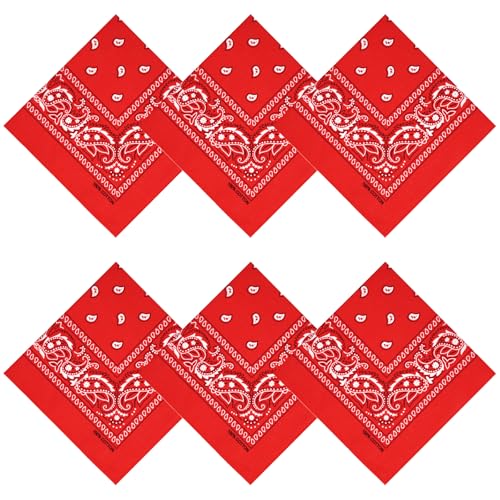 APIGANIZ 100% Cotton Bandanas 21 x 21 inches Set of 6 (Basic - Red)
