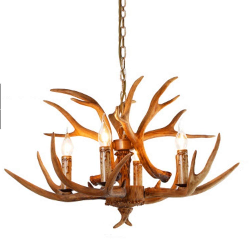 SYAXVOM Antler Chandelier American Country Creative Antique Resin Nordic Personality Living Room Dining Bedroom (4 Head)