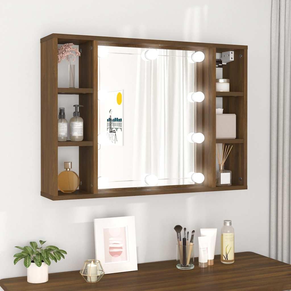 Genérico Mueble con Espejo y LED Color Roble marrón 76x15x55 cm,Armarios y almacenamiento-820447