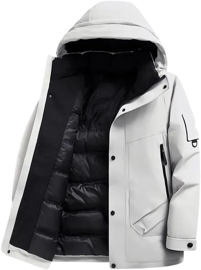 Men's Lightweight Down Jacket - Hooded Winter Coat for Outdoor Mountaineering Travel
