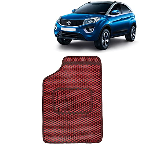 Image of Kingsway Dotted Design Car Floor Foot Mats Universal Fit for Tata Nexon, Model Year : 2017-2019, Water and Dustproof, Color Red, Set of 5 Pieces
