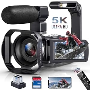 DINGETU Camcorder Video Camera 5K Ultra 64MP WiFi Camcorder 18X Digital Zoom with IR Night Version Vlogging Camera 3.0″ LCD Touch Screen with Microphone, Lens Hood, 32 GB SD Card and Remote Control
