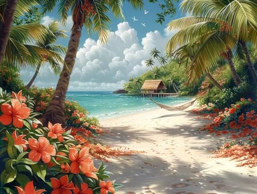 5D Diamond Art Kits for Adults Beach Diamond Painting, DIY Crafts for Adults Landscape, Full Drill Gem Art Kits for Adult, Hobbies for Women, Paint by Numbers for Room Decor Gifts 40x54in 3-3276