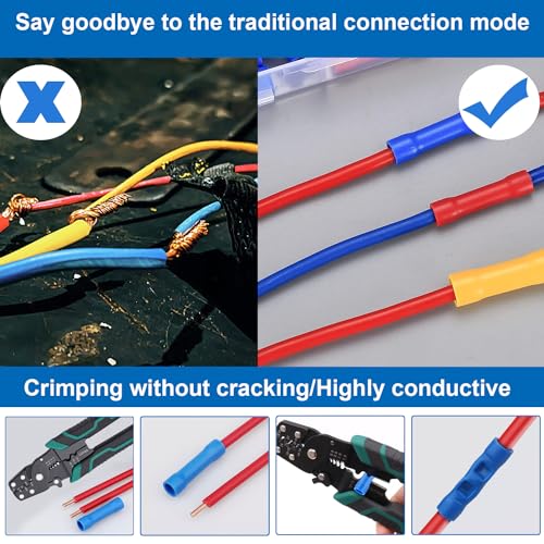 Smseace BV-R-Y-B-210 Pcs Butt Connectors 22-10Awg Butt Wire Connectors Insulated Electrical Butt Connectors Straight Wire Terminal Connectors thumb #2
