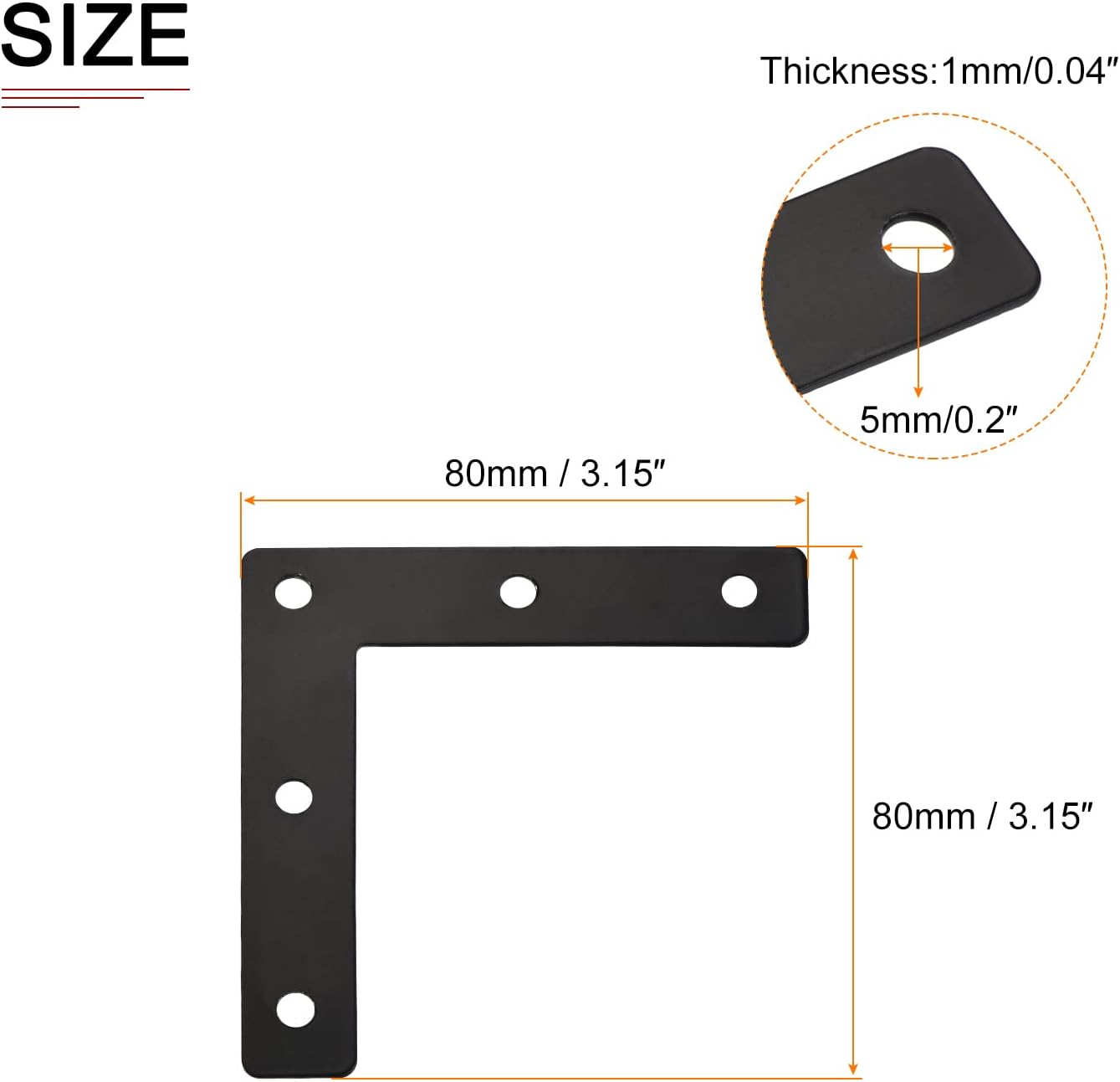 DTGN 80x80mm(LxW) L Shape Repair Plates -20Pack- Good for Wood Furniture Maintenance - Iron Corner Brackets W/Screws - Black