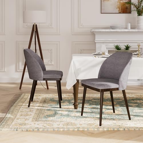 Image of Upholstered Dining Chairs Set of 6 - Modern Dining Room Chairs, Mid-Back Restaurant Kitchen Chairs with Wooden Legs, Light Grey