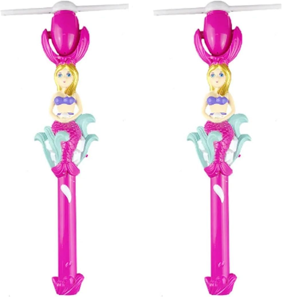SDMAX Mermaid Design Rotating Glowing Fairy Stick, Music Lighting Rotating Illuminated Pinwheel Projection Magic Wand, Spinning Windmill, Toy Gift For Kids (2-PCS)