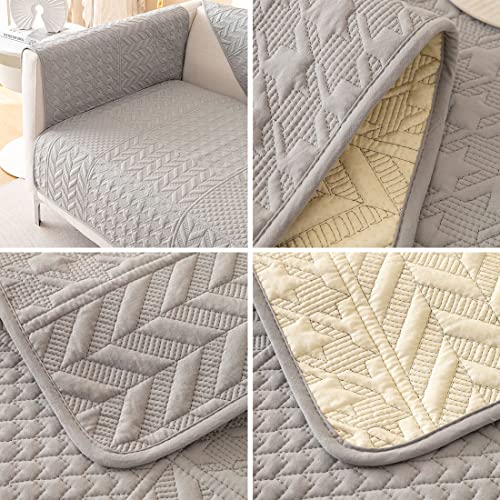 Vctops Houndstooth Geometric Embroidery Sofa Cover Patchwork Quilted Sectional Couch Cover Non-Slip Farmhouse Solid Sofa Slipcover Washable Furniture Protector For Living Room (Gray,43"X70") #TOP6
