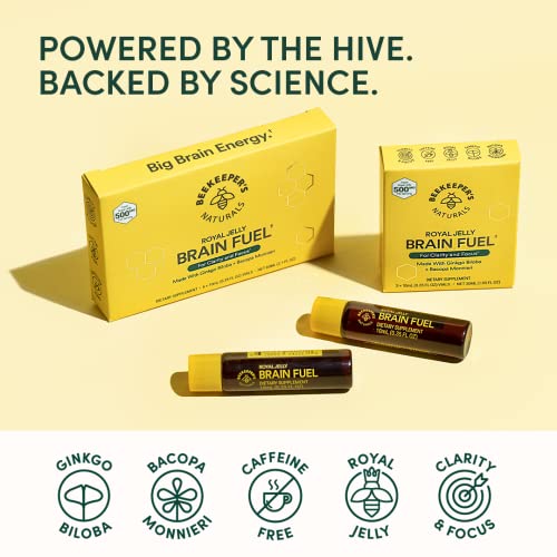 BEEKEEPER'S NATURALS B.LXR Brain Fuel - Memory, Focus and Clarity Liquid Formula, Supports Productivity Royal Jelly, Ginkgo Biloba, Bacopa Monnieri Keto Friendly, Gluten & Caffeine-Free, (6 ct) - Image 4