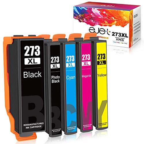 ejet Remanufactured Ink Cartridge Replacement for Epson 273XL 273 to use with XP-800 XP-810 XP-820 XP-600 XP-610 XP-620 XP-520 Printer (1 Black, 1 Photo Black， 1 Cyan, 1 Magenta, 1 Yellow) 5 Pack