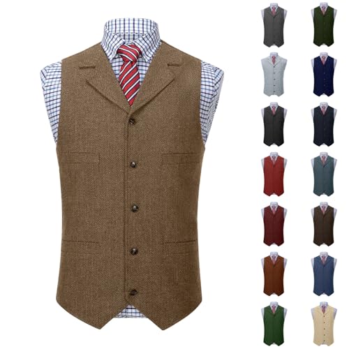 Mens Work Suit Vest Slim Fit Solid Formal Dress Waistcoat Casual Business Wedding Notch Neck Vests for Suit or Tuxedo