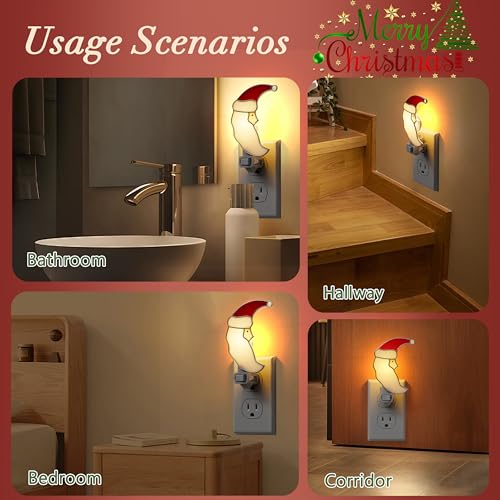 Image of Staiend Glass Christmas Santa Moon Plug in Night Lights for Home