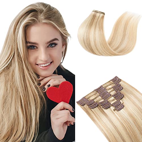 Elailite Clip in Hair Extensions Real Human Hair Remy Natural Hair, 8 Pieces Standard Weft Full Head Straight