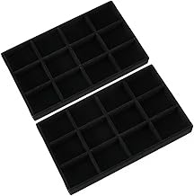 2 Plateau de Rangement Empilable Noir en Velours pour Bijoux avec 12 Compartiments pour Bagues Boucles d'oreilles Colliers et Bracelets. Idéal comme Cadeau pour Femme.