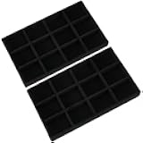 SOFPLATE 2Pcs Black Stackable Jewelry Organizer Trays Velvet Jewelry Drawer Inserts 12 Slots Organizer Trays for Ring Earring Holder Necklace Bracelet Earrings Storage Display Dish Women Gift Adults