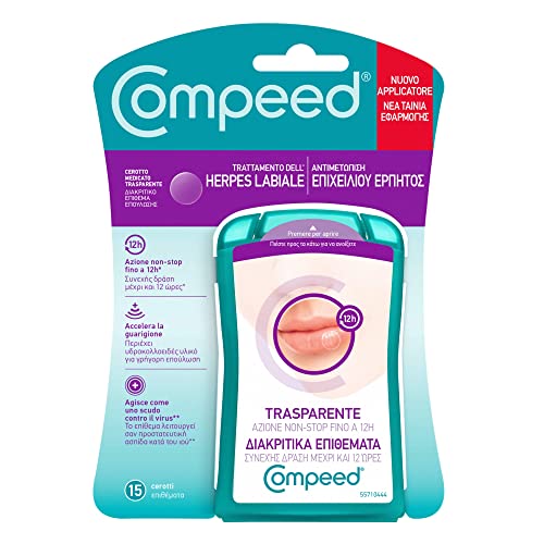 COMPEED Cerottini trasparenti per Herpes labiale, Rapido Sollievo, 15 cerotti