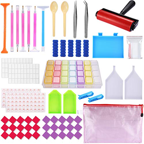 BEYAOBN 91 piezas 5D Kit de pintura de diamante,Accesorios de pintura de diamantes DIY con rodillo de pintura de diamantes y caja de bordado de diamantes para adultos o niños Cover