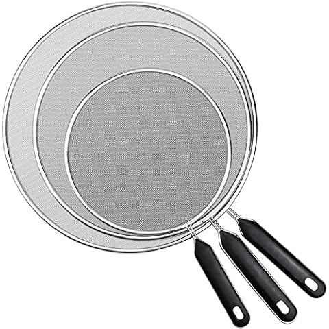 Spritzschutz Pfannen , 3 Stk Edelstahl Pfanne Spritzdeckel 20 cm 25cm 29 cm, Küchen Bratpfanne Öl Proofing Deckel mit Silikon-Klappgriffzum für Töpfe Skillets, zum Verhindern von Öl-, Wasserspritzer Cover