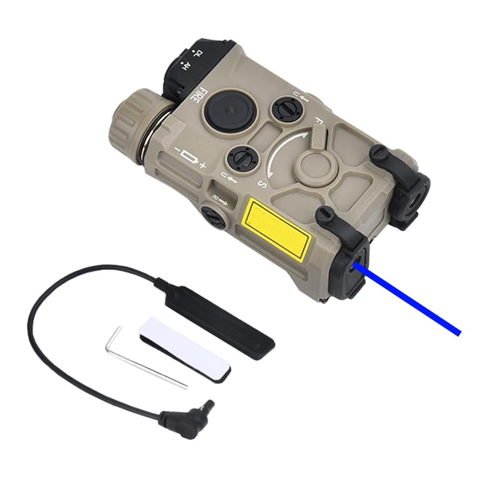 Nylon 0G Box Aiming Laser Sights(with IR + Red/Green/Blue Laser + White Flashlight),& M300A Strong LED Flashlight,& Modular Dual Wire Remote Pressure Switch(SF+Crane Plug) Combo,Tan (Blue Laser)