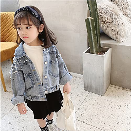 Toddler Kids Girls Denim Jacket Button Down Jeans Jacket Top with Pearls2