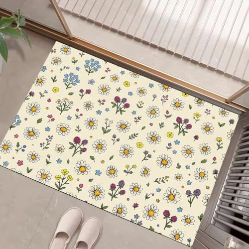 Tapis entree interieur marguerites 60x90 cm lavable