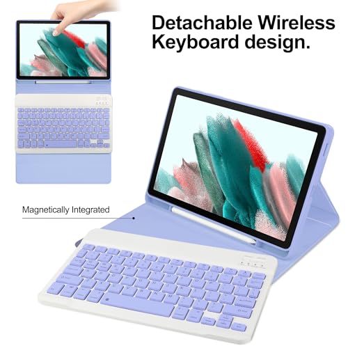 Image of Keyboard Case for Samsung Galaxy Tab A8 10.5inch 2022, Magentic Protective Cover with Pencil Holder, Detachable Wireless Bluetooth Keyboard, Purple