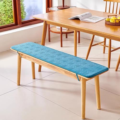 Coussin de banc bleu 140x30 cm en fausse fourrure douce pour banquette de cuisine et salon