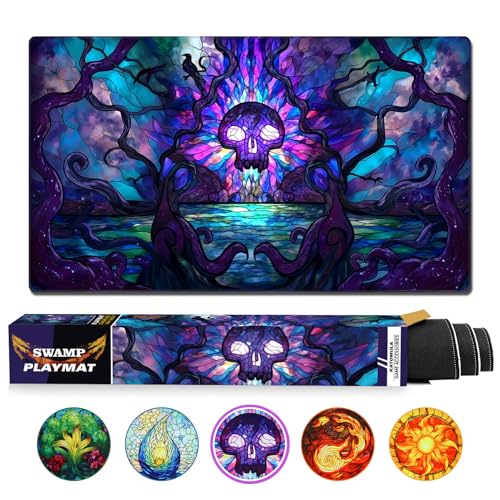 Katomula MTG Playmat TCG Card Game mat Stitched Edge Non-Slip Rubber Bottom - 24 x 14 inch - Swamp