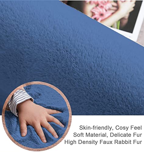 Image of Super Soft Rabbit Fur Silk Wool Carpet Thick and Washable Area Rug for Living Room and Bedroom (Blue, 6 x 9 Feet)