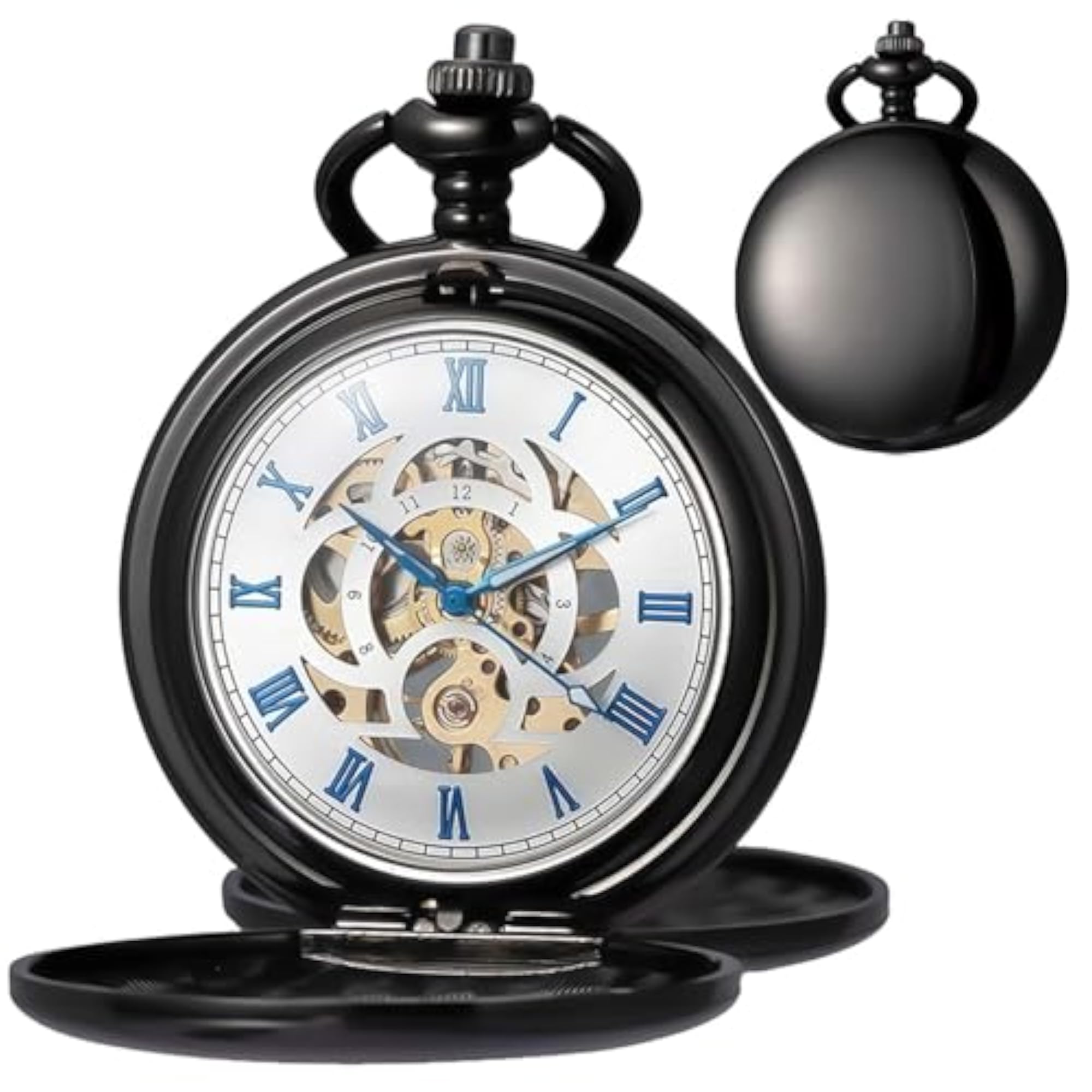 Mechanical Pocket Watch with Chain, Retro Smooth Design